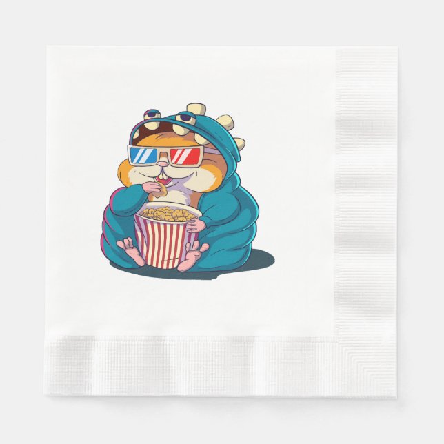 A funny hamster wearing glasses eats popcorn napkin (Front)