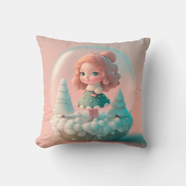 A funny little doll on a cloud Throw Pillow (Front)