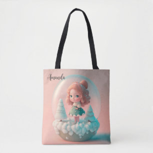 A funny little doll on a cloud tote bag