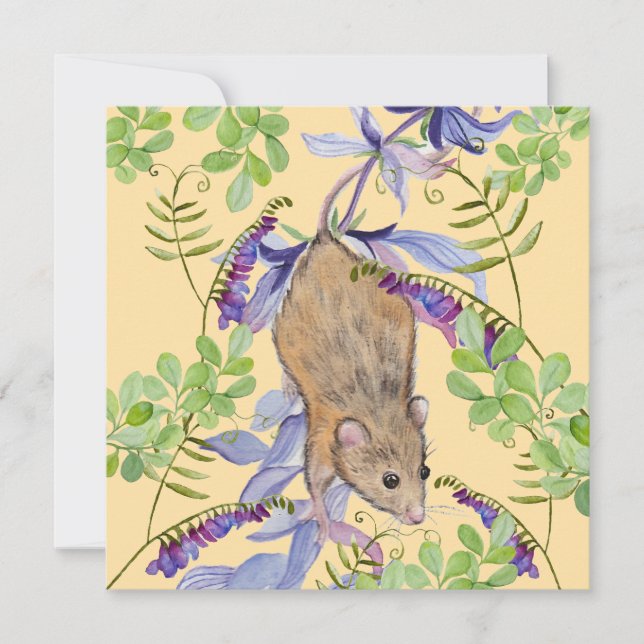 A funny mouse in a thicket of flowers. holiday card (Front)