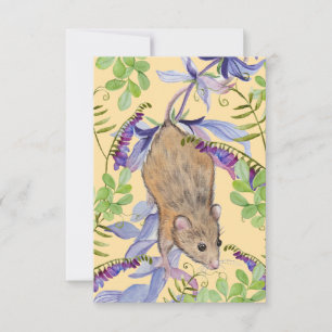 A funny mouse in a thicket of flowers. thank you card