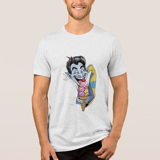 A funny, not-so-scary vampire eating ice cream. Tri-Blend shirt (Front)