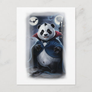 A Funny Panda Dracula on a White Holiday Postcard