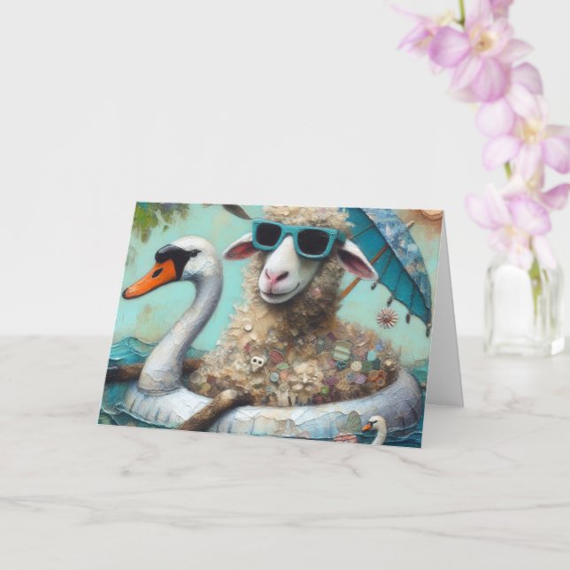 A Funny Sheep Swan Float All Occasions  Card (Orchid)