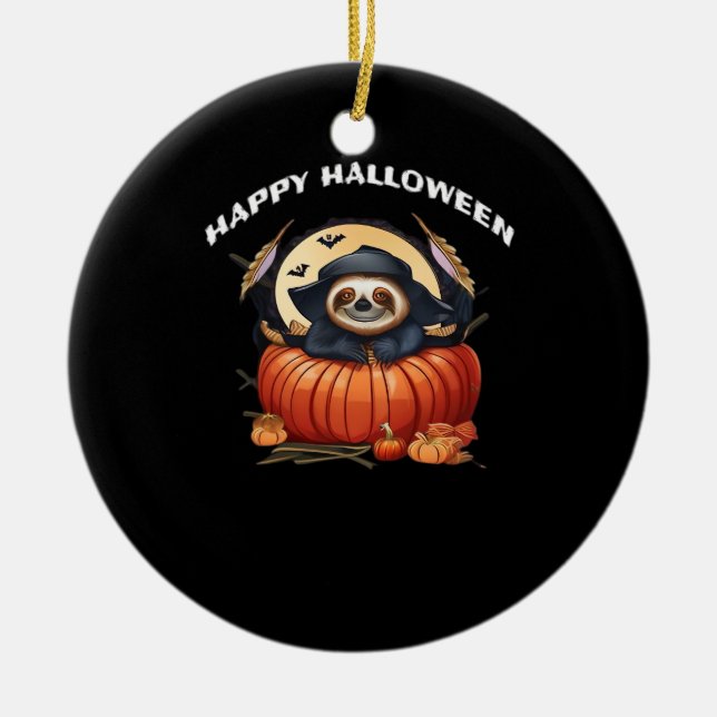 A funny sloth celebrating Halloween Essential T-Sh Ceramic Tree Decoration (Front)