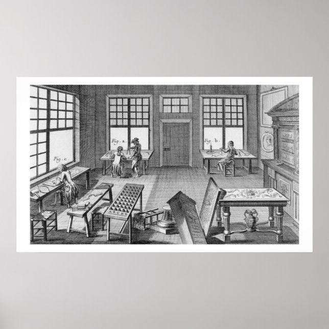 A furniture inlayer's workshop, from the 'Encyclop Poster (Front)