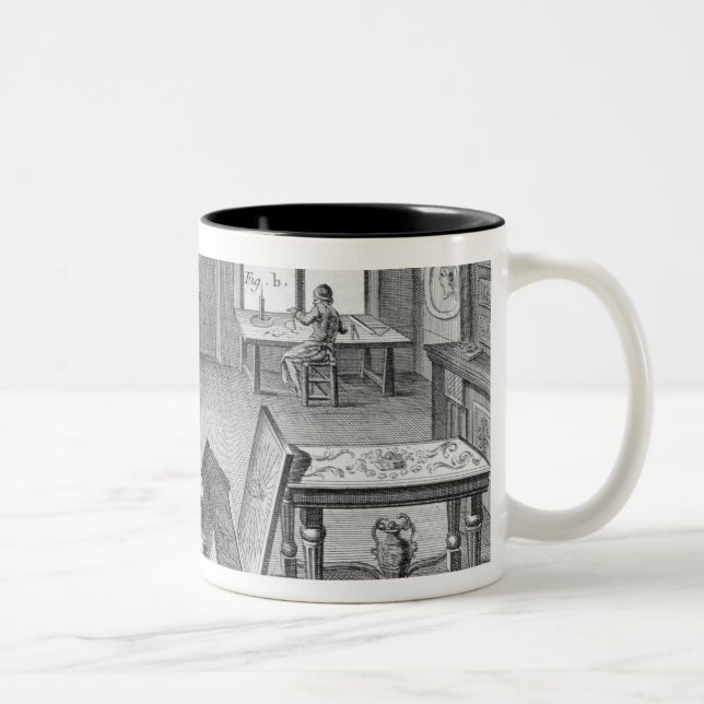 A furniture inlayer's workshop, from the 'Encyclop Two-Tone Coffee Mug (Right)