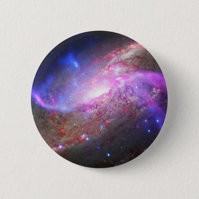 A Galactic Light Show In Spiral Galaxy Ngc 4258. 6 Cm Round Badge (Front)