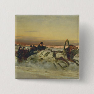 A Galloping Winter Troika at Dawn 15 Cm Square Badge