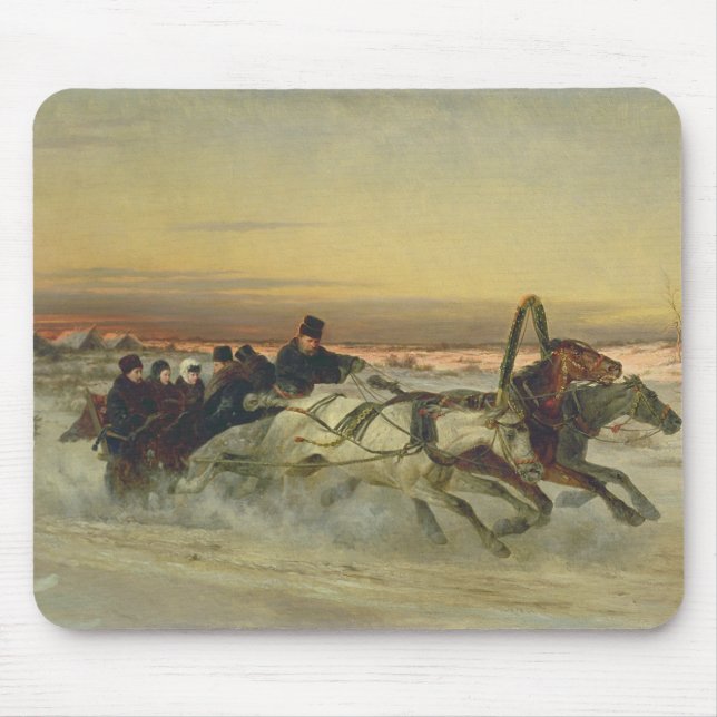 A Galloping Winter Troika at Dawn Mouse Mat (Front)