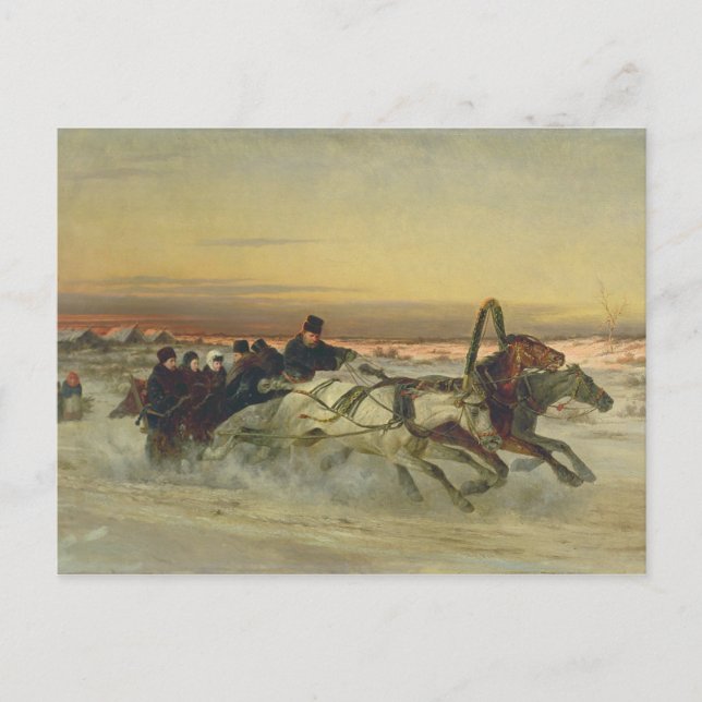 A Galloping Winter Troika at Dawn Postcard (Front)