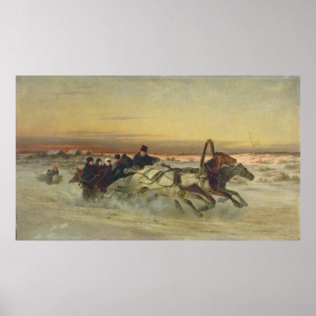 A Galloping Winter Troika at Dawn Poster (Front)