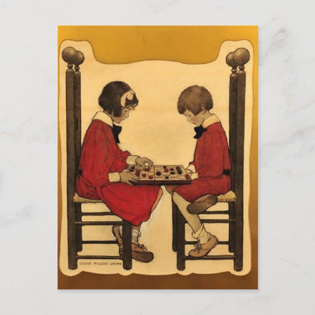 “A Game of Checkers” Postcard (Front)