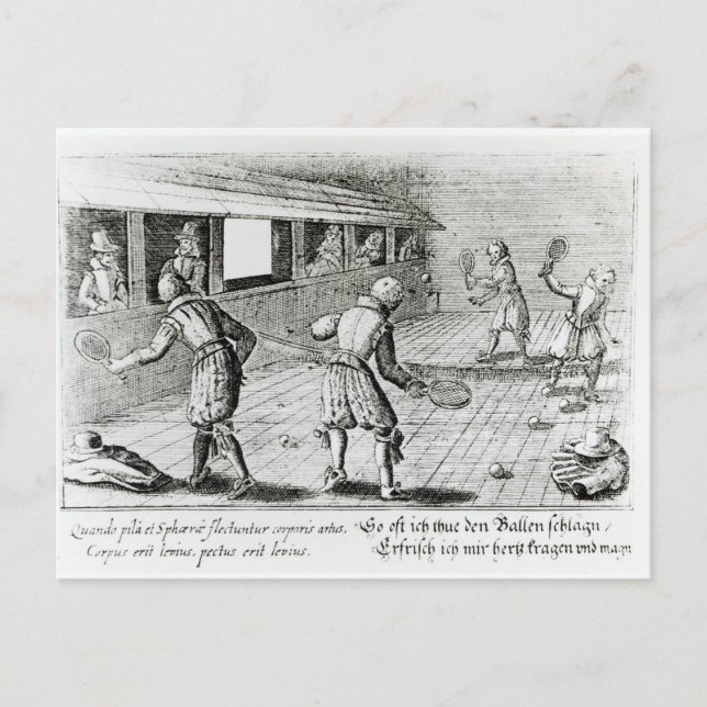 A Game of Real Tennis with Sport Ballads below Postcard (Front)