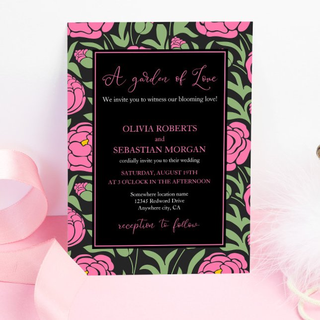 A Garden of Love. Pink Peony Flowers Wedding Invitation (Creator Uploaded)
