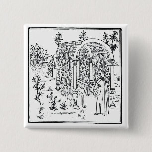 A garden scene, from 'Hypnerotomachia Poliphili' a 15 Cm Square Badge