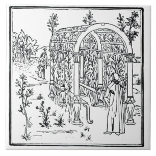 A garden scene, from 'Hypnerotomachia Poliphili' a Tile