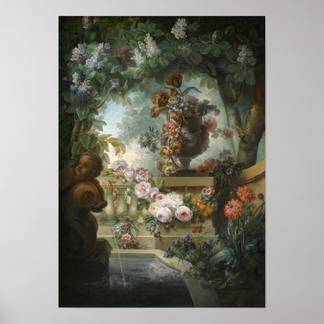 A Garden Scene With An Urn Of Flowers Poster (Front)