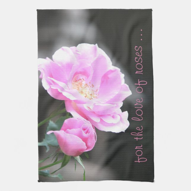 A Garden Style Pink Rose Tea Towel (Vertical)