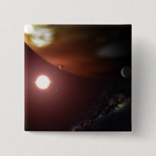 A gas giant planet orbiting a red dwarf star 15 cm square badge