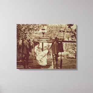 A Geisha being carried in a litter (sepia photo) Canvas Print
