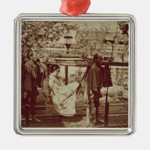 A Geisha being carried in a litter (sepia photo) Metal Tree Decoration