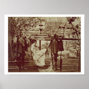 A Geisha being carried in a litter (sepia photo) Poster