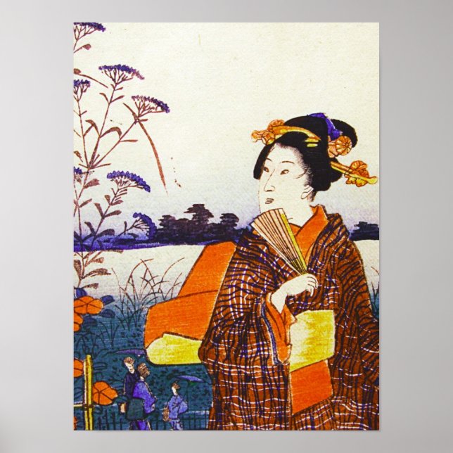 A Geisha by the Water Japanese Woodblock Ukiyo-E Poster (Front)