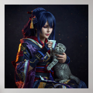 A Generous Heart: Anime Character with Kitten Poster