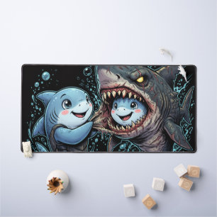 A Gentle Soul in a Wild Mask Cute Shark Desk Mat