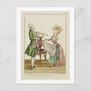 A gentleman playing the violin while a lady dances postcard