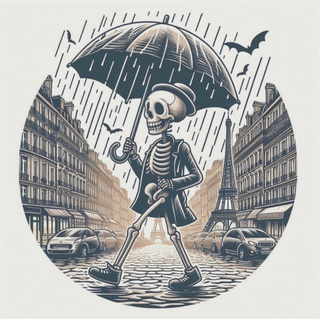 A gentleman skeleton in rainy Paris (Front)