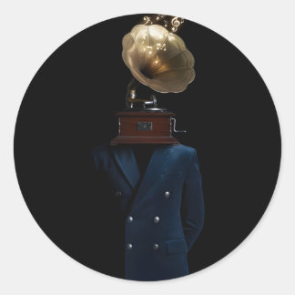  a gentleman with a gramophone head classic round sticker