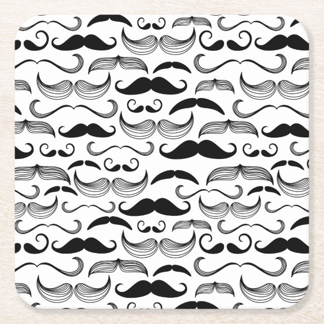 A Gentlemen's Club. Moustache pattern 2 Square Paper Coaster (Front)