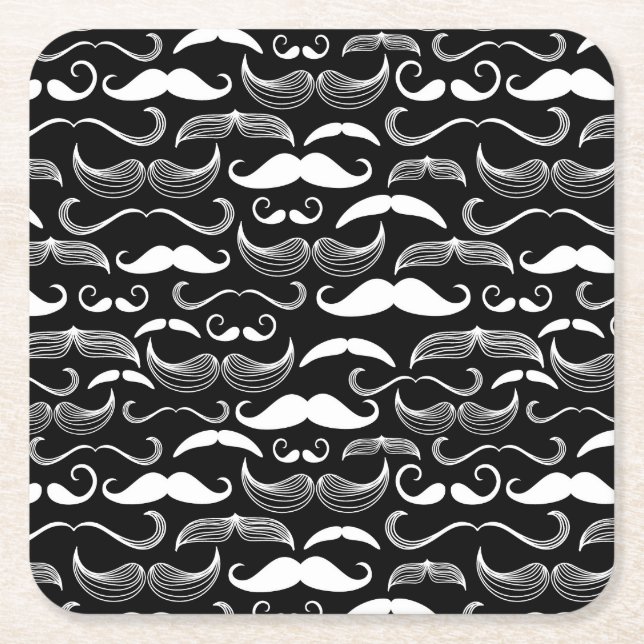 A Gentlemen's Club. Moustache pattern Square Paper Coaster (Front)