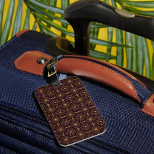 A geometric pattern featuring gold diamond shapes luggage tag