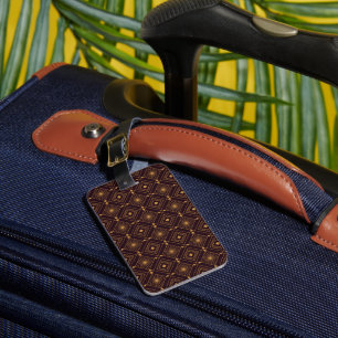 A geometric pattern featuring gold diamond shapes luggage tag