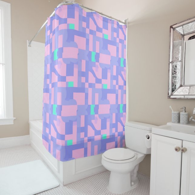 a geometric pattern shower curtain (In Situ)