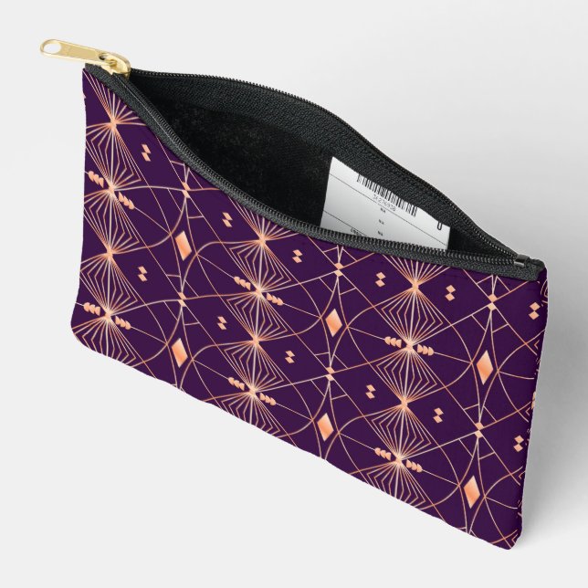 A geometric pattern with peach lines  accessory pouch (Open)