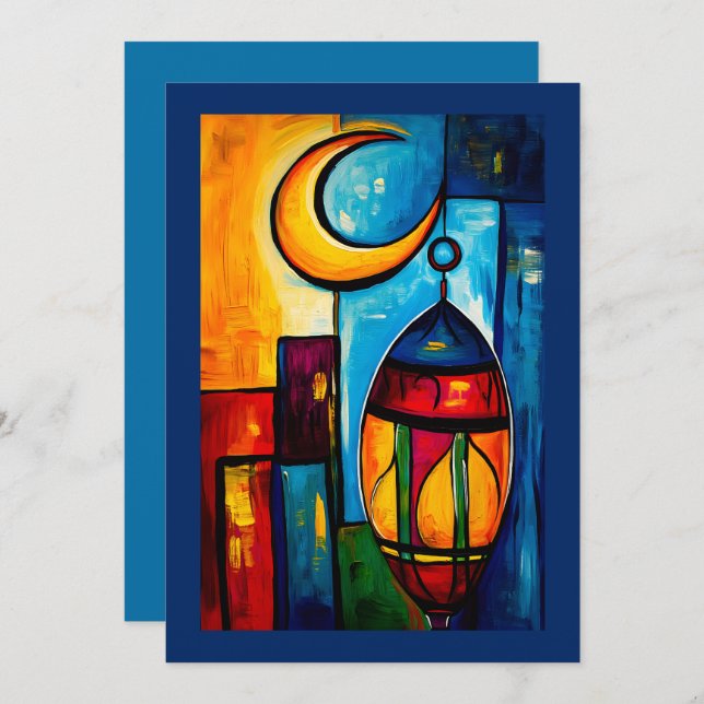 A Geometric Ramadan Lantern in Abstract Hues Invitation (Front/Back)