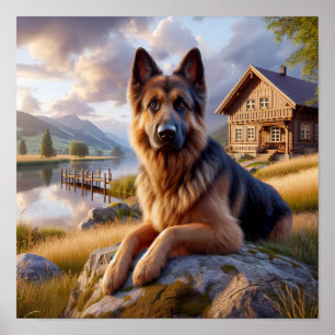 A German Shepherd in a Rustic Countryside Setting Poster