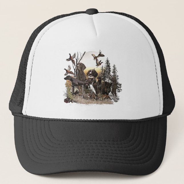 A German Shorthaired Pointer on point   Trucker Hat (Front)