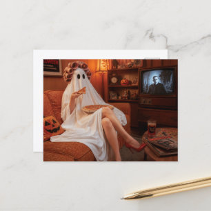 A Ghost Eating Pizza Postcard