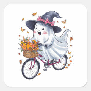 A ghost riding a bicycle square sticker