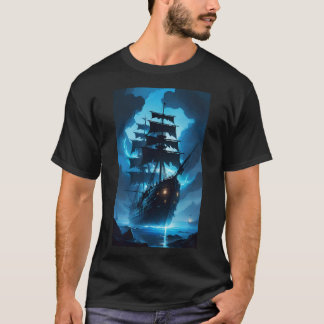 a ghost ship, a pirate ship, a foggy ship, the Fly T-Shirt