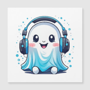 A ghost with headphones on