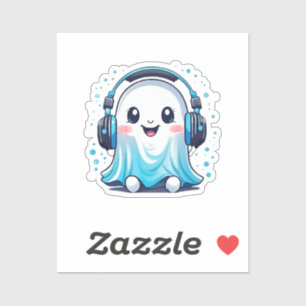 A ghost with headphones on