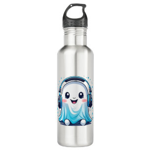 A ghost with headphones on 710 ml water bottle