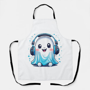 A ghost with headphones on apron