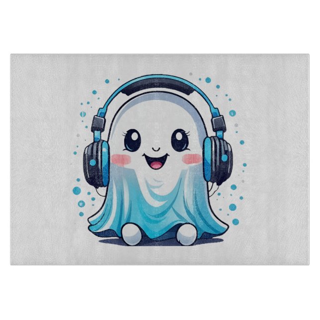 A ghost with headphones on cutting board (Front)